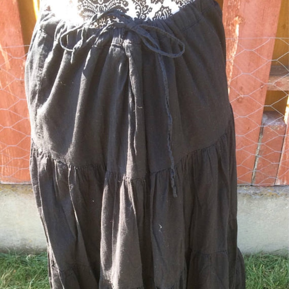 Womens Large Black lace Trim Boho Skirt